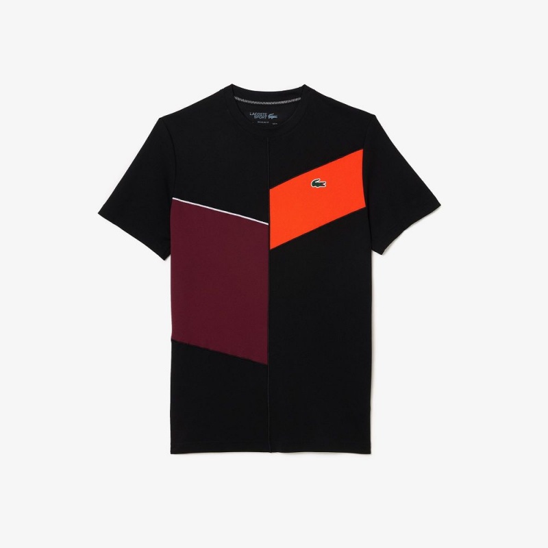 Men's Lacoste Regular Fit Seamless Tennis T-Shirt Black Orange Bordeaux White | KUN361809