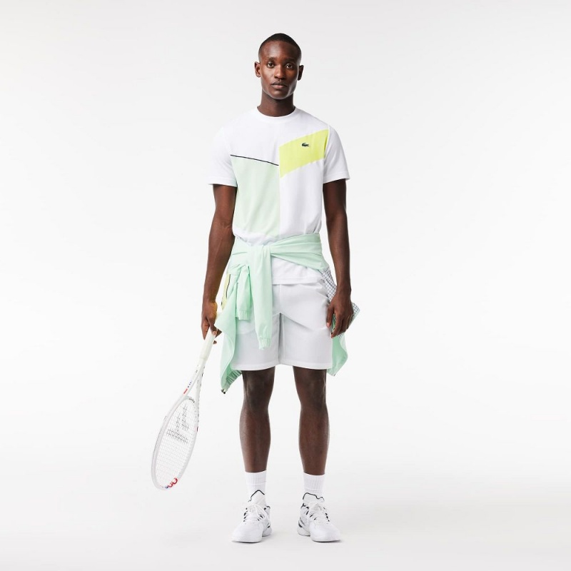 Men's Lacoste Regular Fit Seamless Tennis T-Shirt White Flashy Yellow Green Navy Blue | AHS426075