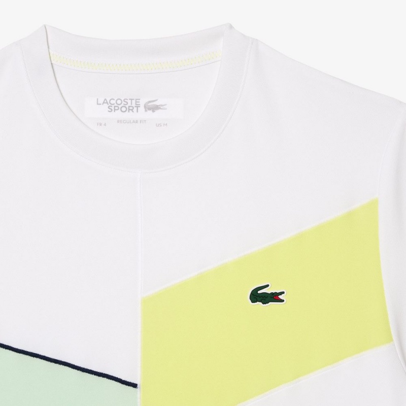 Men's Lacoste Regular Fit Seamless Tennis T-Shirt White Flashy Yellow Green Navy Blue | AHS426075