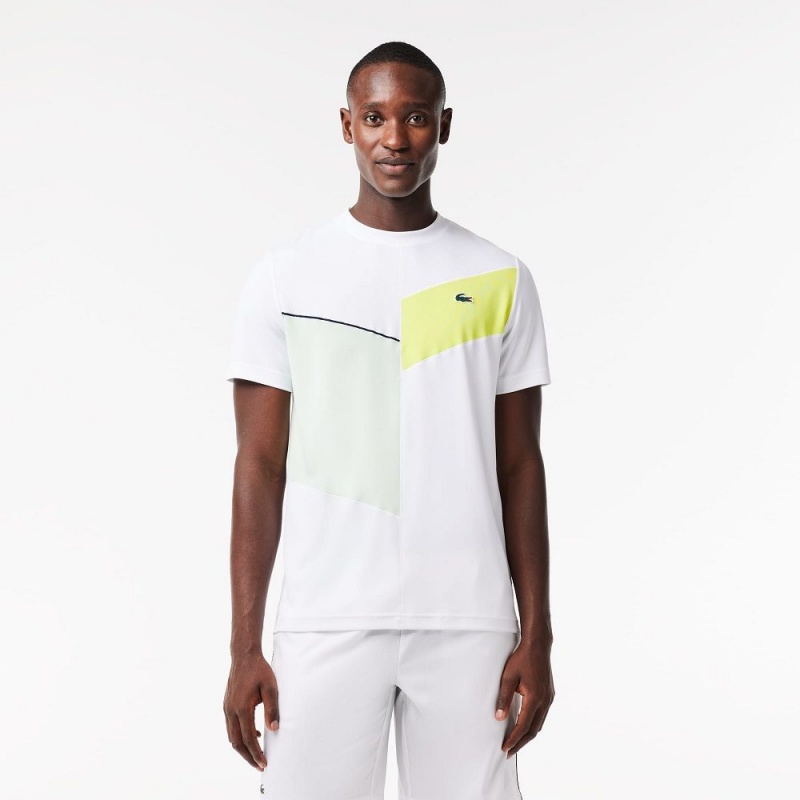 Men\'s Lacoste Regular Fit Seamless Tennis T-Shirt White Flashy Yellow Green Navy Blue | AHS426075