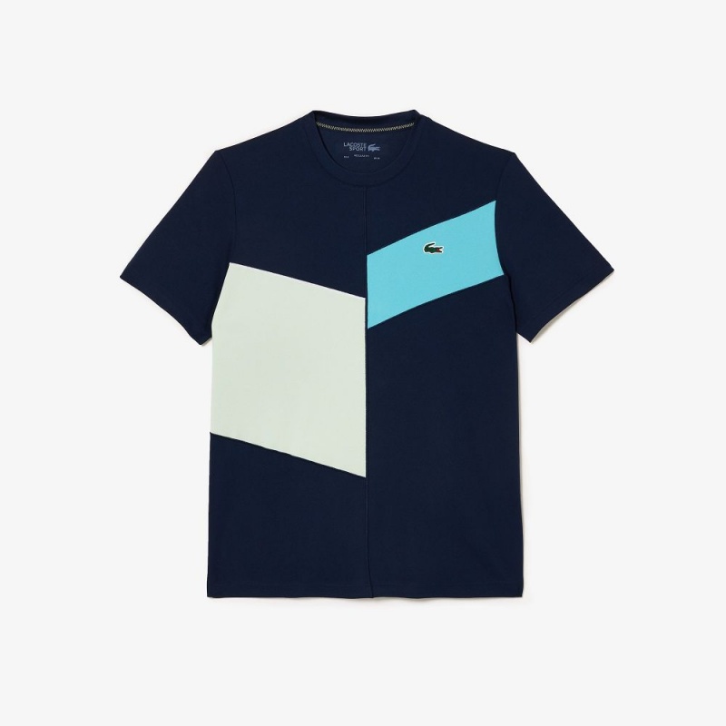 Men's Lacoste Regular Fit Seamless Tennis T-Shirt Navy Blue Blue Green White | KFQ568230