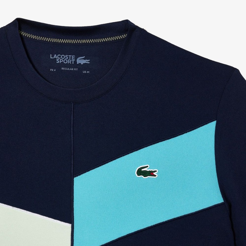 Men's Lacoste Regular Fit Seamless Tennis T-Shirt Navy Blue Blue Green White | KFQ568230