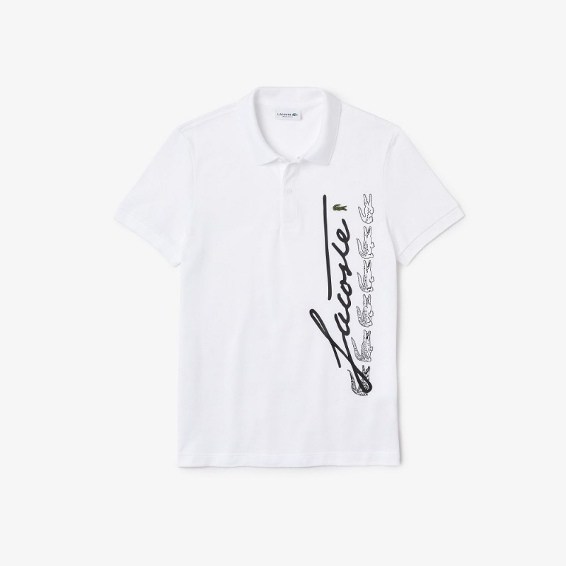 Men's Lacoste Regular Fit Signature Cotton Piqué Polo Shirts White | FZY871659