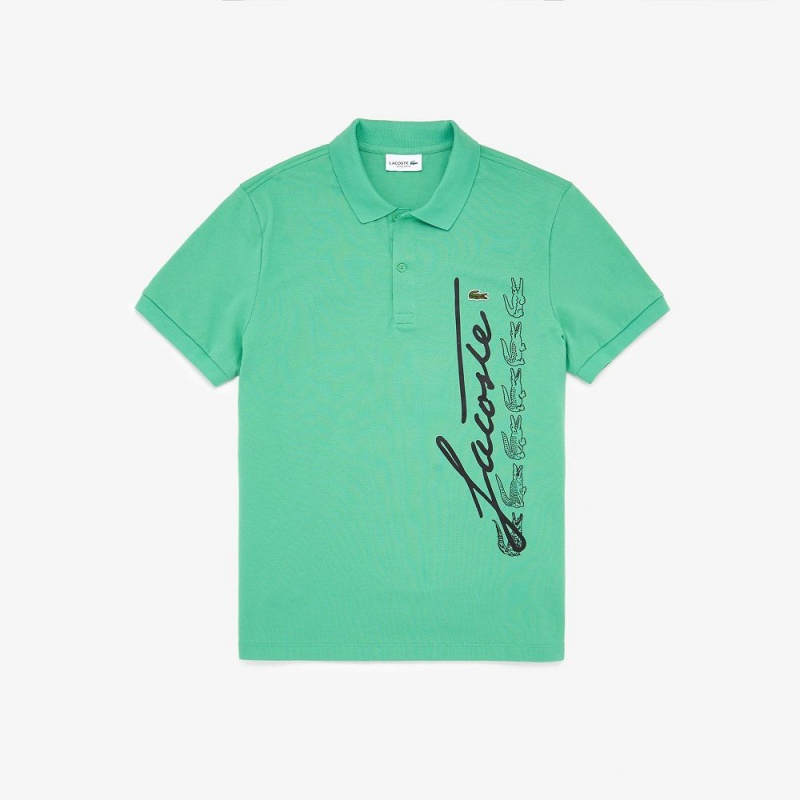 Men's Lacoste Regular Fit Signature Cotton Piqué Polo Shirts Green | TMJ173692