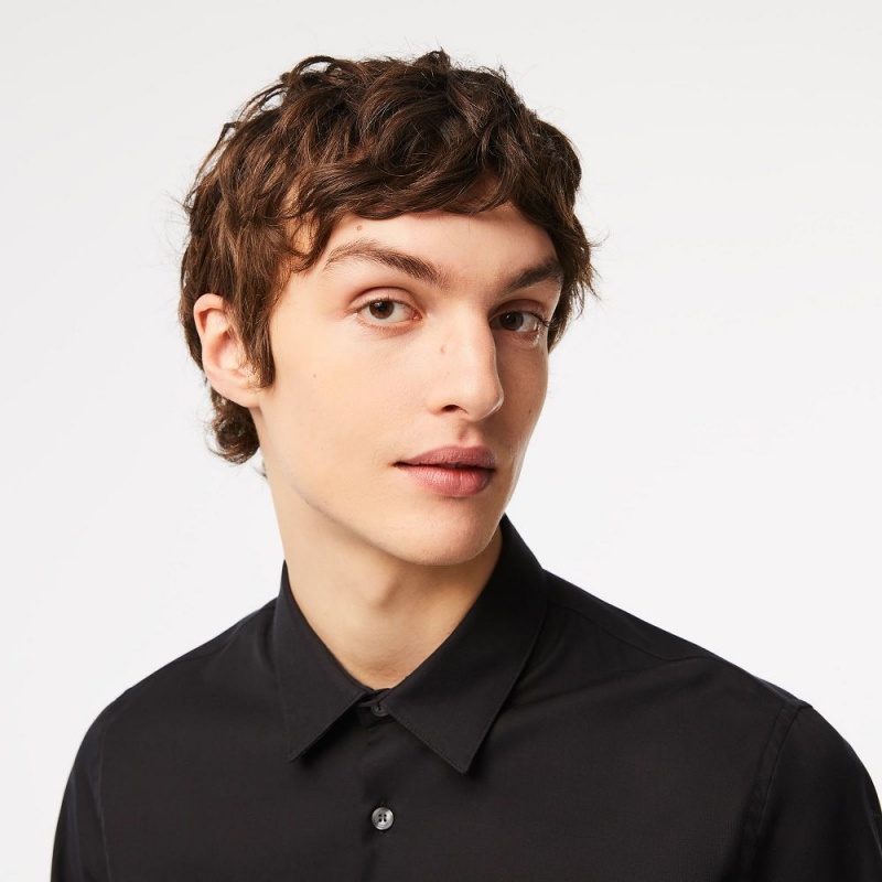 Men's Lacoste Regular Fit Solid Cotton Shirt Black | RVJ102956