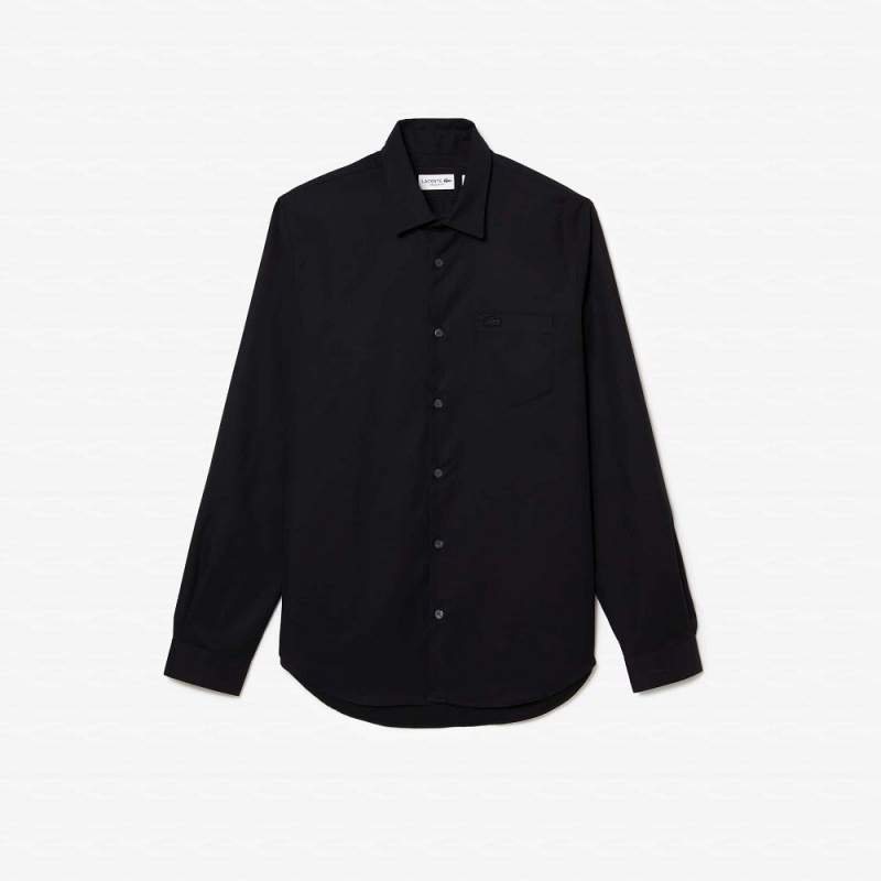 Men's Lacoste Regular Fit Solid Cotton Shirt Black | RVJ102956