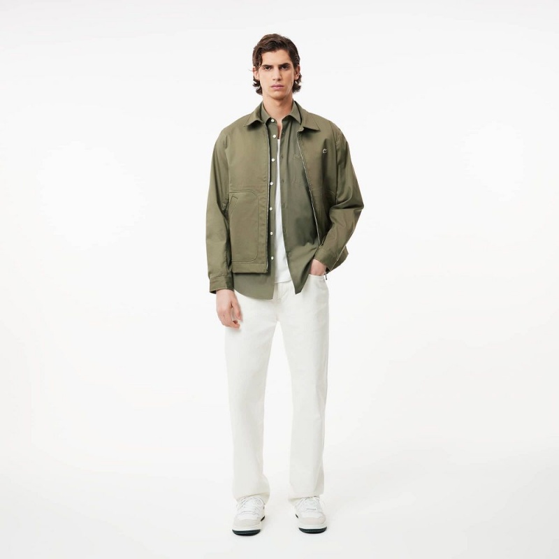 Men's Lacoste Regular Fit Solid Cotton Shirt Khaki Green | CXO369052