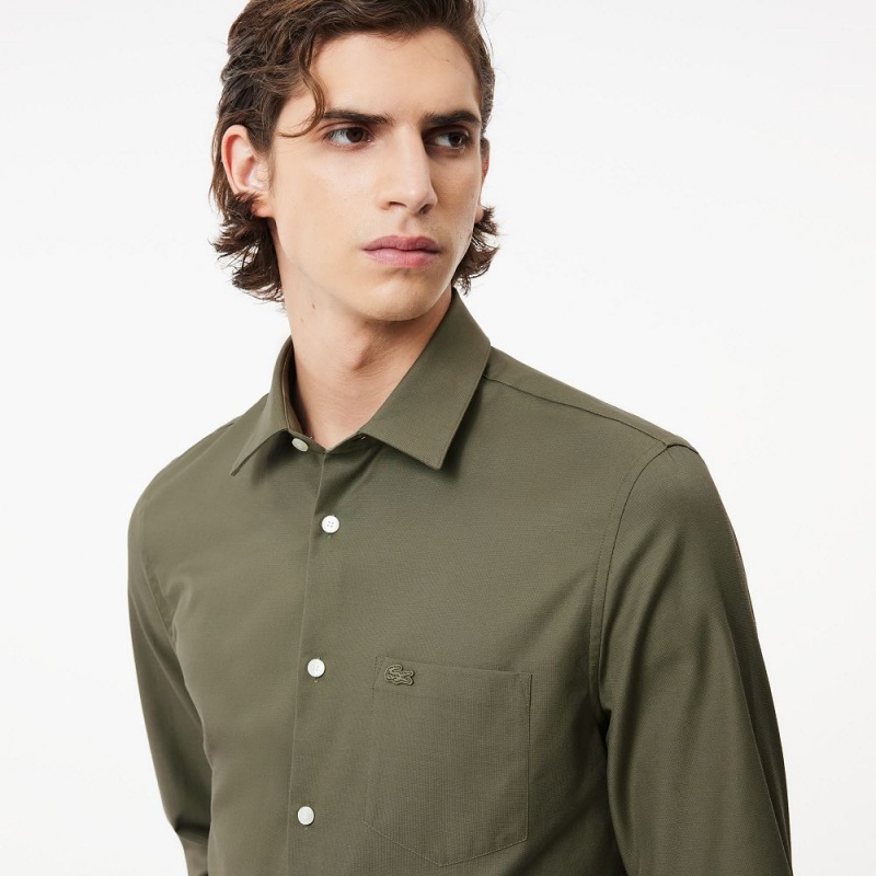 Men's Lacoste Regular Fit Solid Cotton Shirt Khaki Green | CXO369052