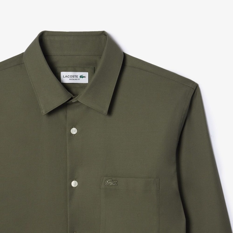 Men's Lacoste Regular Fit Solid Cotton Shirt Khaki Green | CXO369052