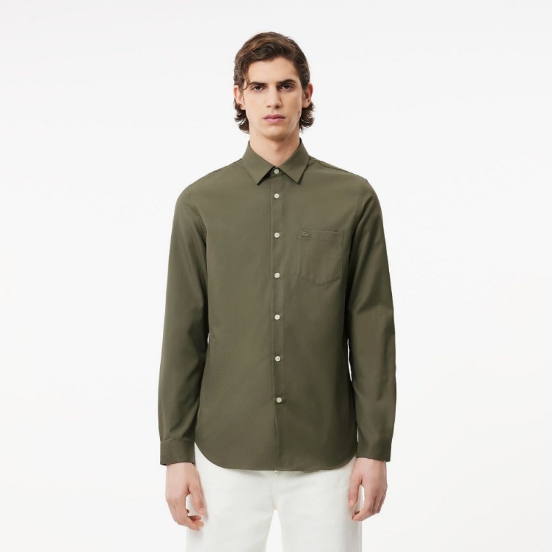 Men\'s Lacoste Regular Fit Solid Cotton Shirt Khaki Green | CXO369052