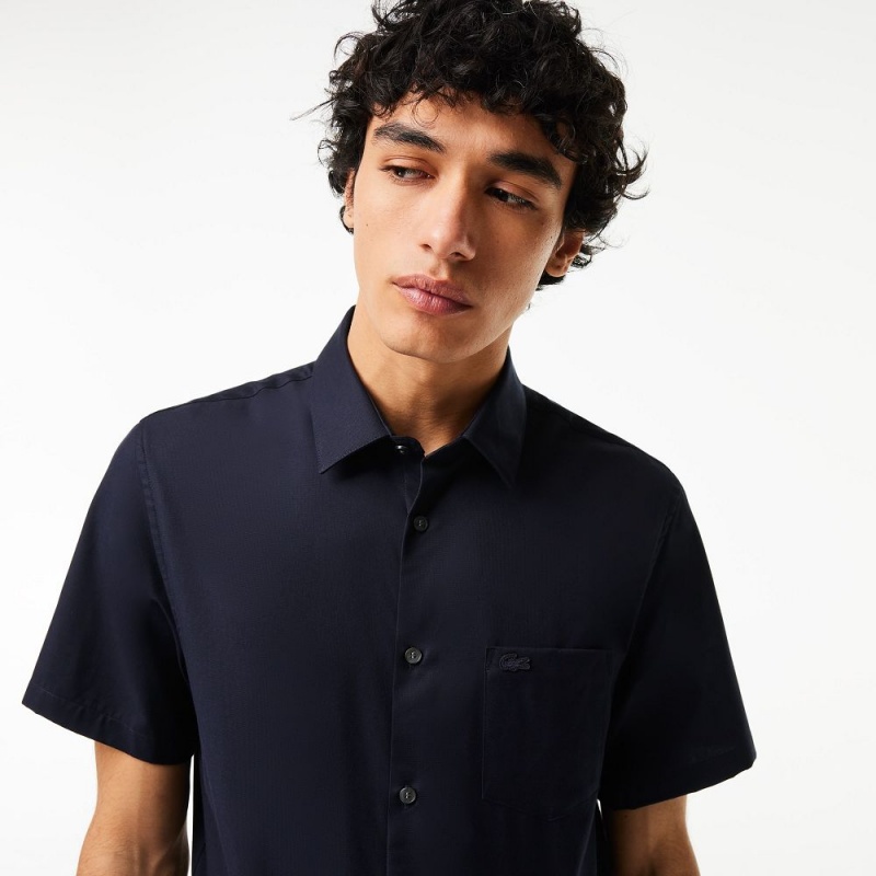 Men's Lacoste Regular Fit Solid Cotton Shirt Abysm blue | JKA279854