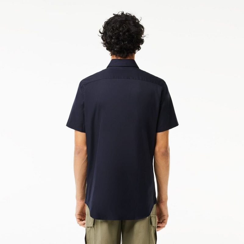 Men's Lacoste Regular Fit Solid Cotton Shirt Abysm blue | JKA279854