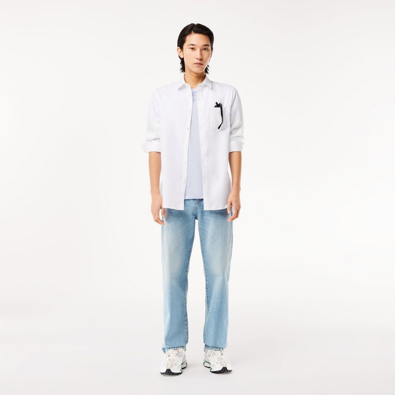 Men's Lacoste Regular Fit Solid Cotton Shirt White | QPW049658