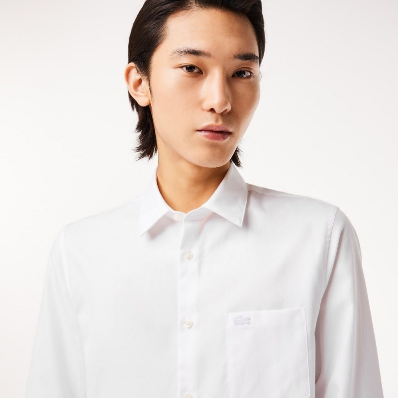 Men's Lacoste Regular Fit Solid Cotton Shirt White | QPW049658