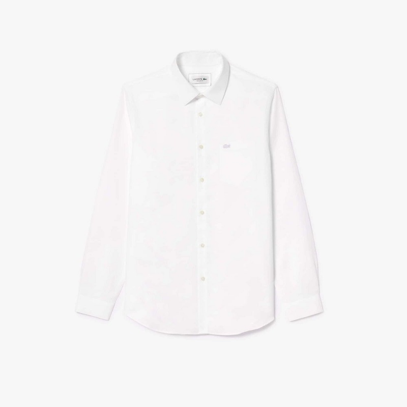 Men's Lacoste Regular Fit Solid Cotton Shirt White | QPW049658