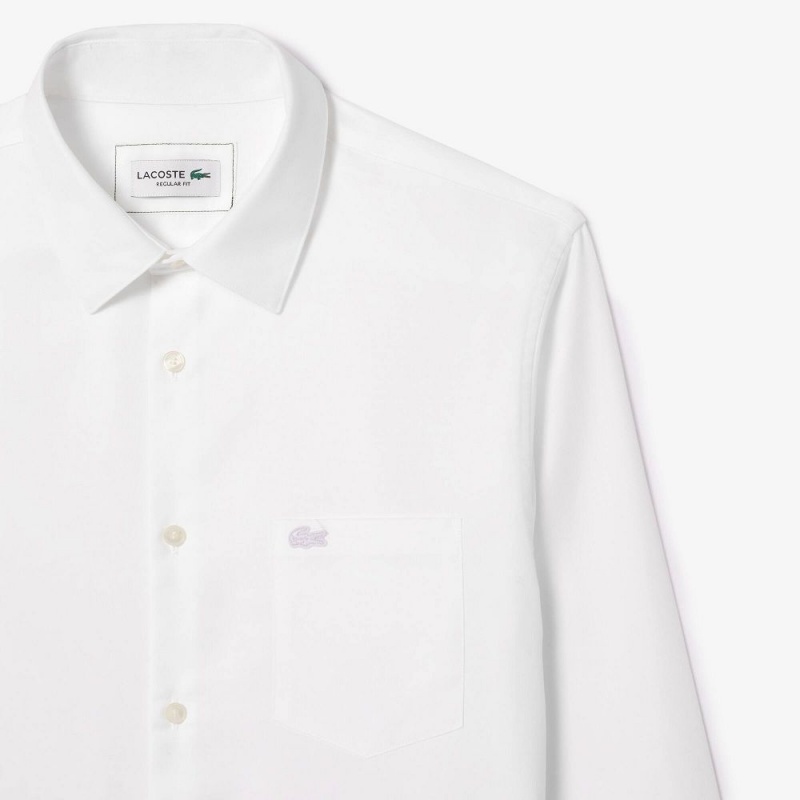 Men's Lacoste Regular Fit Solid Cotton Shirt White | QPW049658