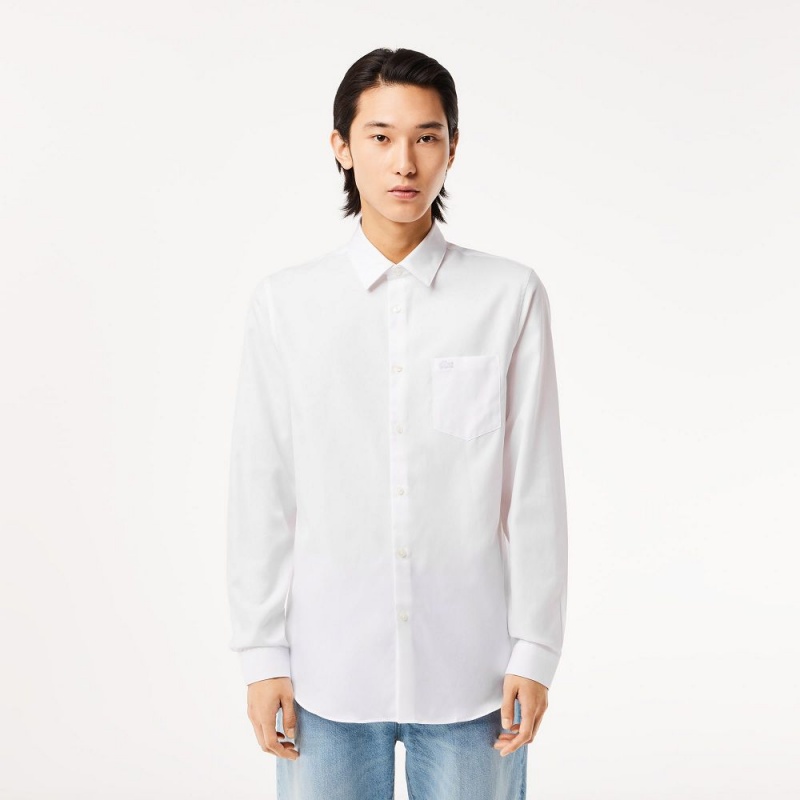 Men\'s Lacoste Regular Fit Solid Cotton Shirt White | QPW049658