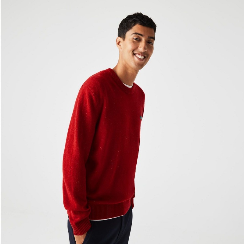 Men's Lacoste Regular Fit Speckled Print Wool Jersey Sweater Red | JVW402739