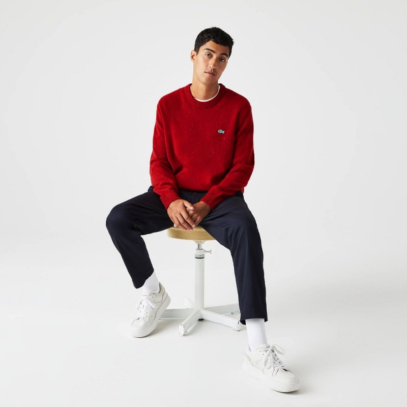 Men's Lacoste Regular Fit Speckled Print Wool Jersey Sweater Red | JVW402739