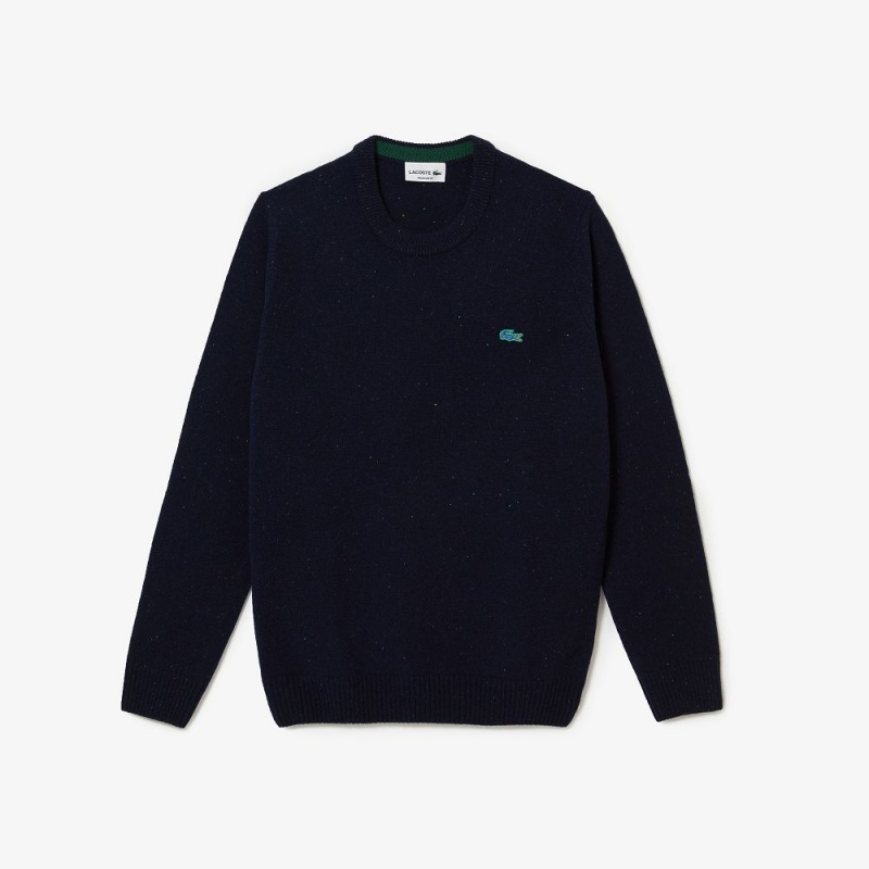 Men's Lacoste Regular Fit Speckled Print Wool Jersey Sweater Navy Blue | KWY264309