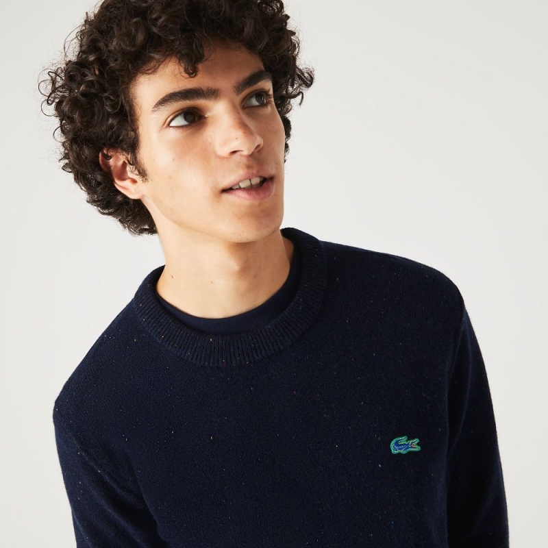 Men's Lacoste Regular Fit Speckled Print Wool Jersey Sweater Navy Blue | KWY264309