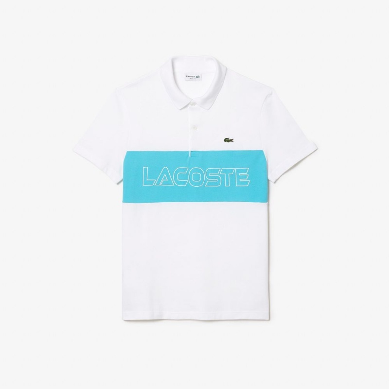 Men's Lacoste Regular Fit Stretch Piqué Colorblock Polo Shirts White Blue | YUZ485217