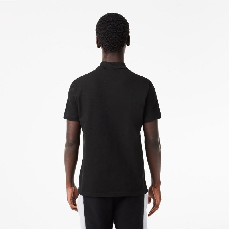 Men's Lacoste Regular Fit Stretch Piqué Colorblock Polo Shirts Black Grey Chine | UTX420759