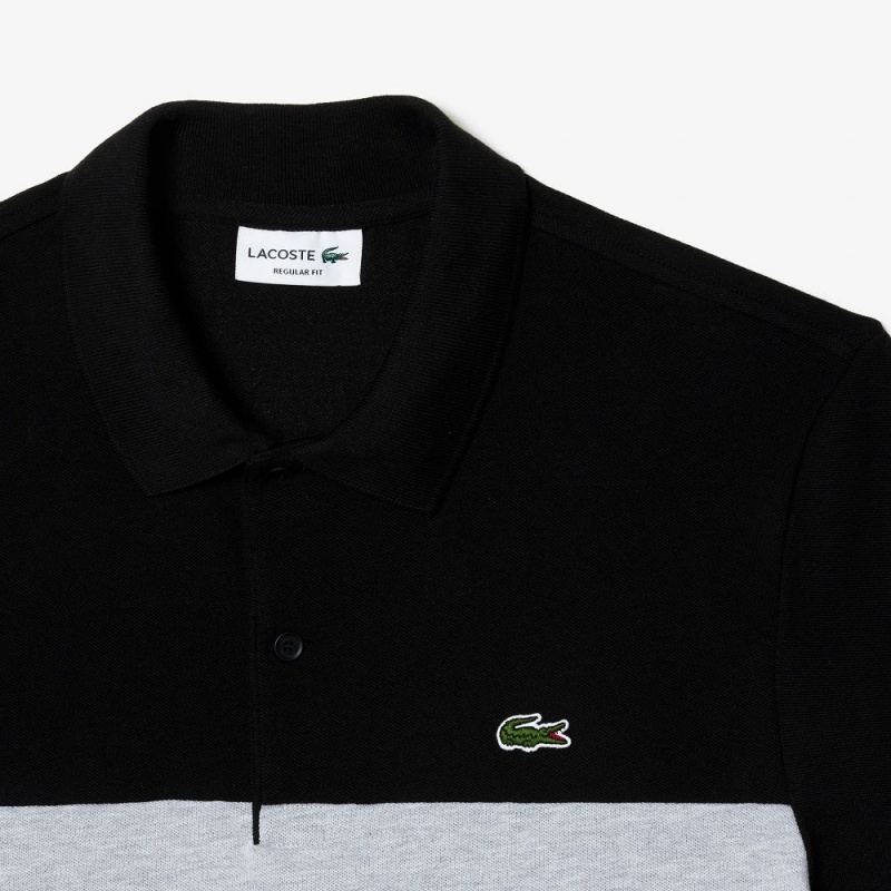 Men's Lacoste Regular Fit Stretch Piqué Colorblock Polo Shirts Black Grey Chine | UTX420759