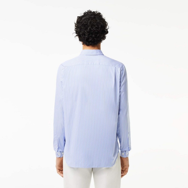 Men's Lacoste Regular Fit Striped Cotton Shirt White Blue | MDK528731