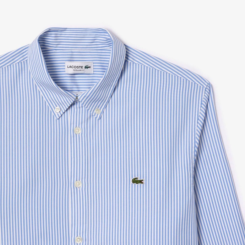 Men's Lacoste Regular Fit Striped Cotton Shirt White Blue | MDK528731