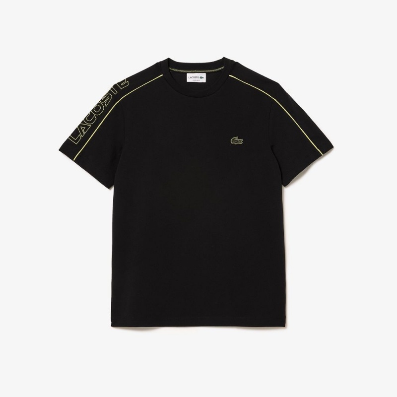 Men's Lacoste Regular Fit Technical Piqué Print T-Shirt Black Flashy Yellow | LJH365127