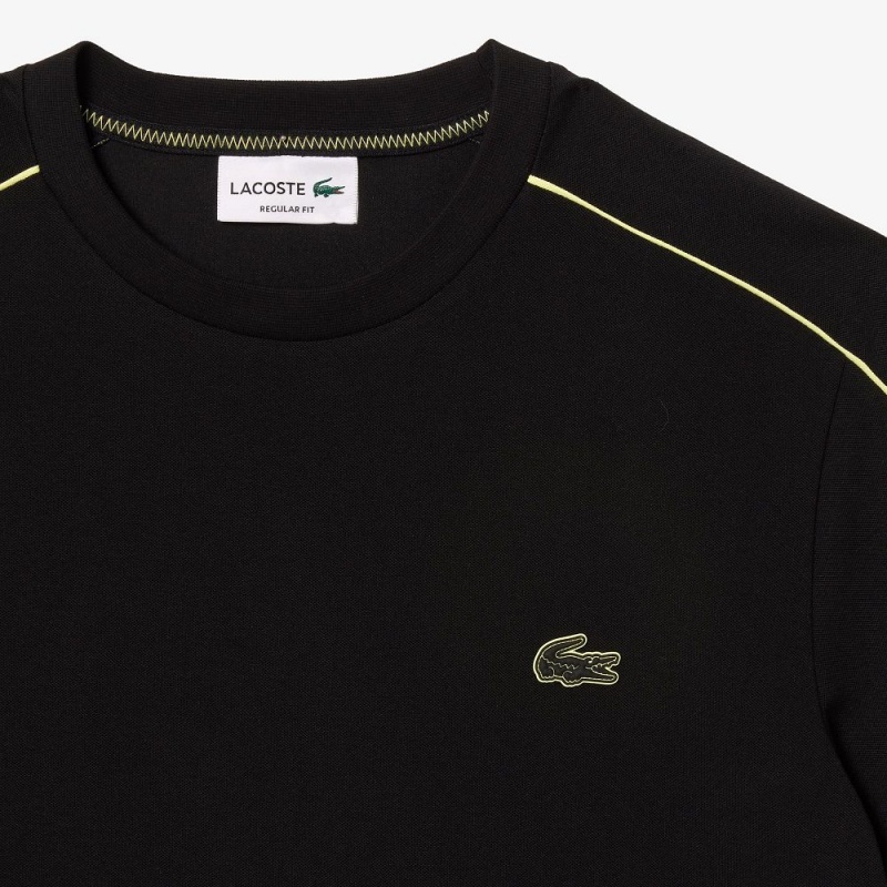 Men's Lacoste Regular Fit Technical Piqué Print T-Shirt Black Flashy Yellow | LJH365127