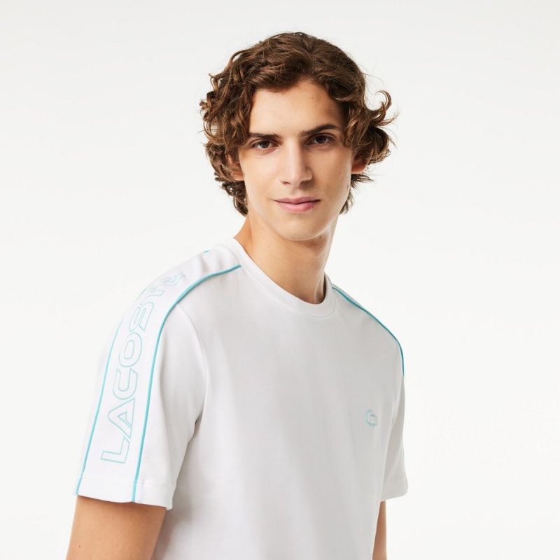 Men's Lacoste Regular Fit Technical Piqué Print T-Shirt White Blue | FEK745968