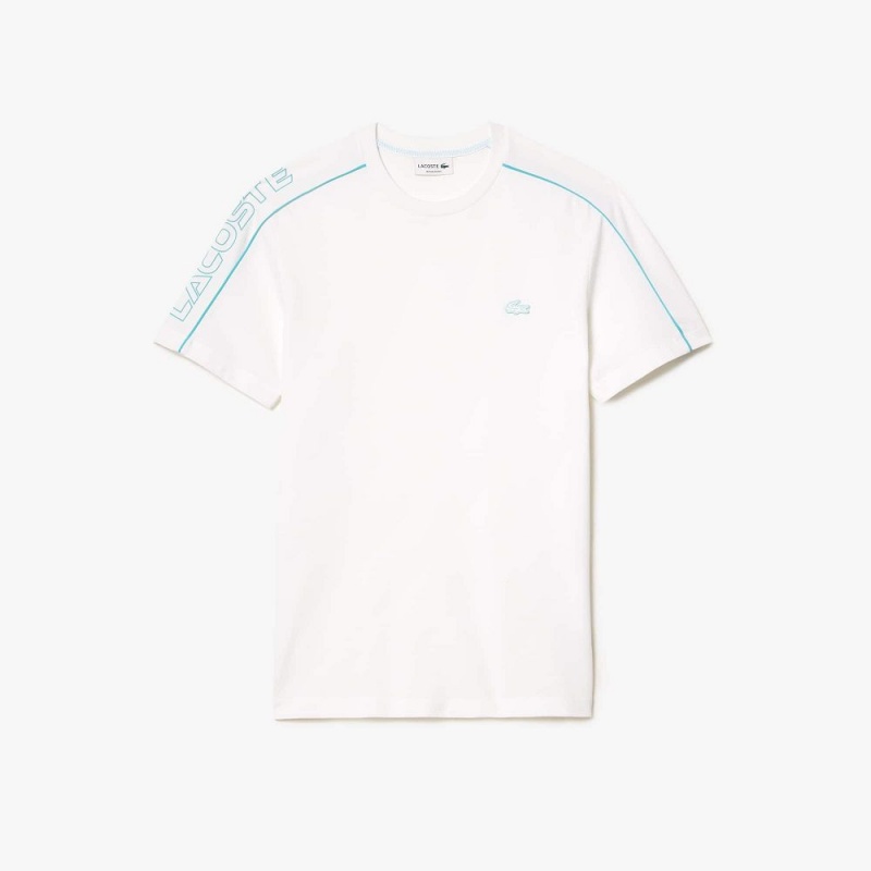 Men's Lacoste Regular Fit Technical Piqué Print T-Shirt White Blue | FEK745968