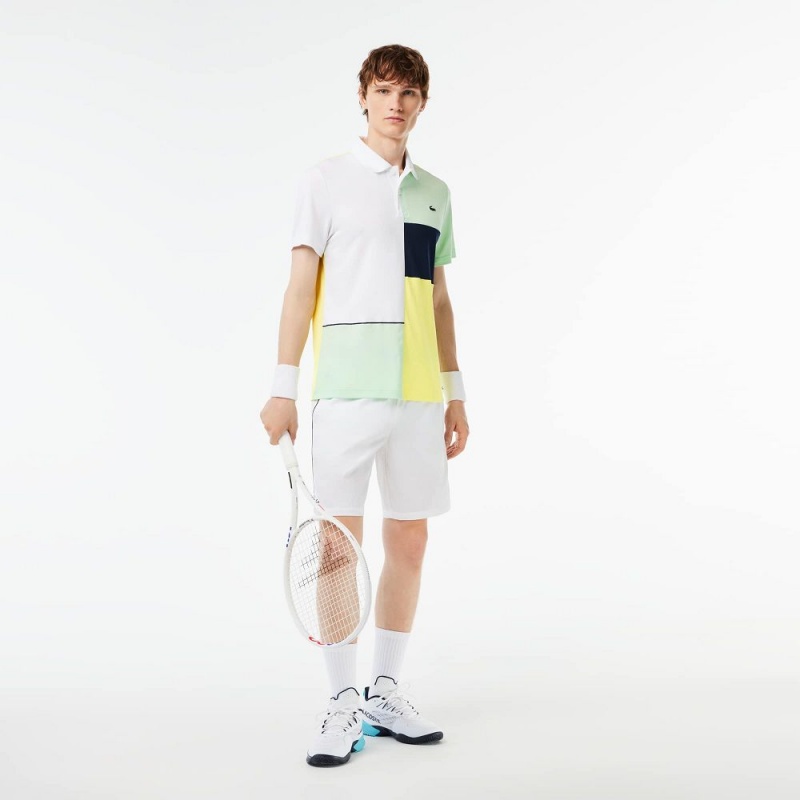 Men's Lacoste Regular Fit Tennis Polo Shirts White Green Flashy Yellow Navy Blue | IDR710629