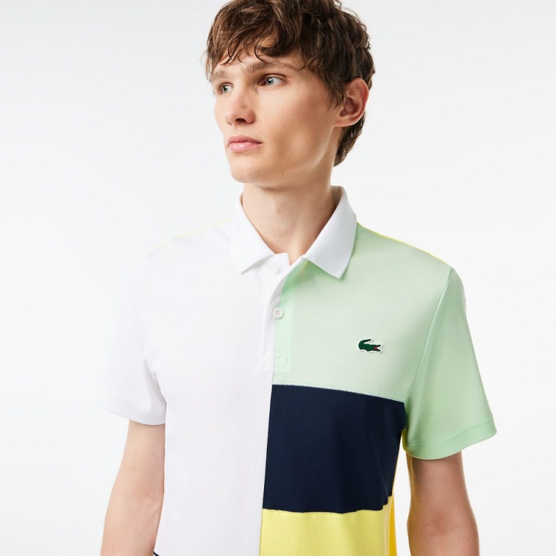 Men's Lacoste Regular Fit Tennis Polo Shirts White Green Flashy Yellow Navy Blue | IDR710629