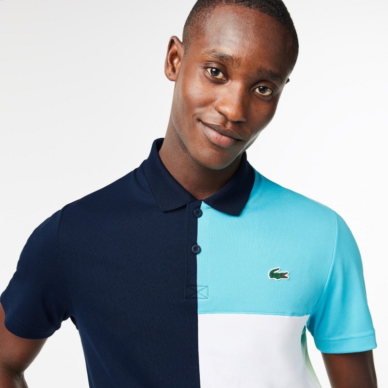 Men's Lacoste Regular Fit Tennis Polo Shirts Navy Blue Blue Green White | SPI649158