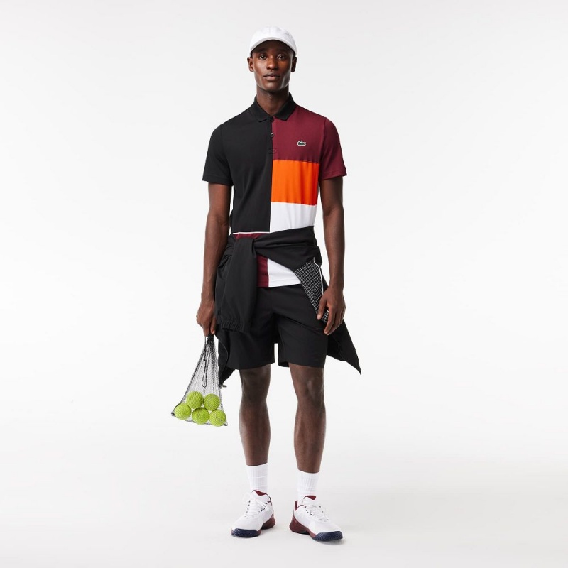 Men's Lacoste Regular Fit Tennis Polo Shirts Black Bordeaux White Orange | OAQ965174