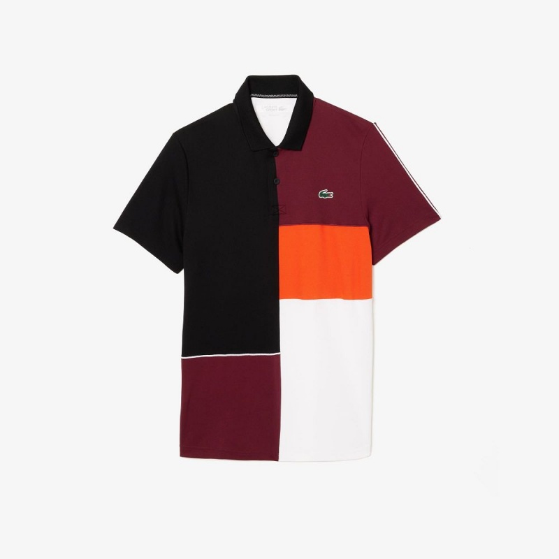 Men's Lacoste Regular Fit Tennis Polo Shirts Black Bordeaux White Orange | OAQ965174