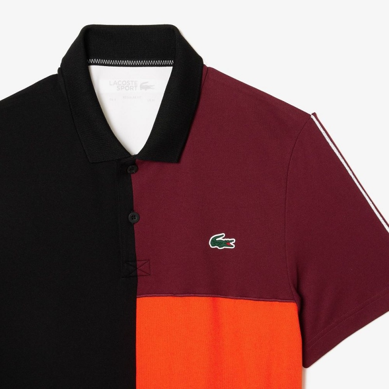 Men's Lacoste Regular Fit Tennis Polo Shirts Black Bordeaux White Orange | OAQ965174