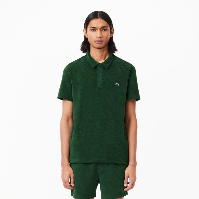 Men\'s Lacoste Regular Fit Terry Polo Shirts Pine green | UBG902134