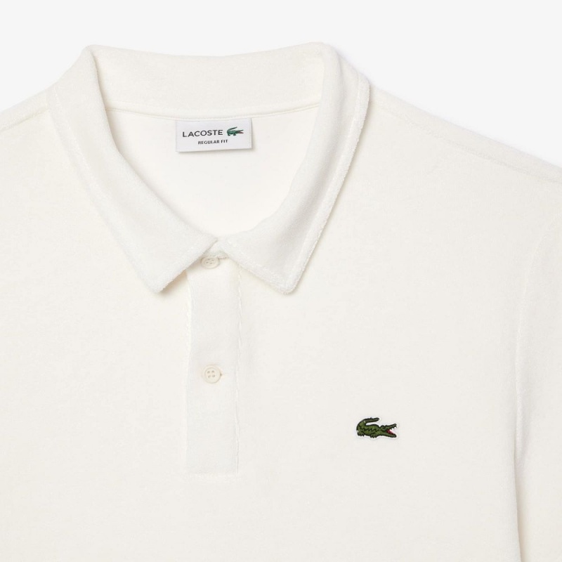 Men's Lacoste Regular Fit Terry Polo Shirts White | DCE342709