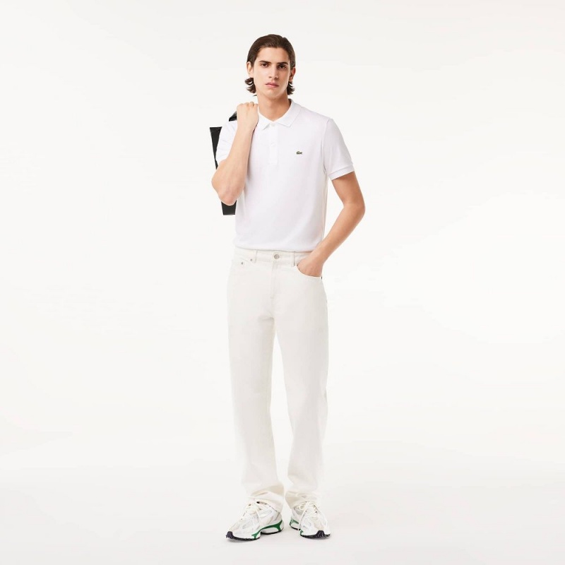 Men's Lacoste Regular Fit Ultra Soft Cotton Jersey Polo Shirts White | FWZ786502