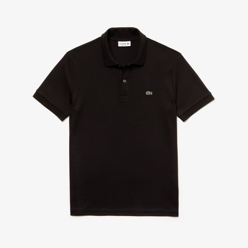 Men's Lacoste Regular Fit Ultra Soft Cotton Jersey Polo Shirts Black | KDG547692