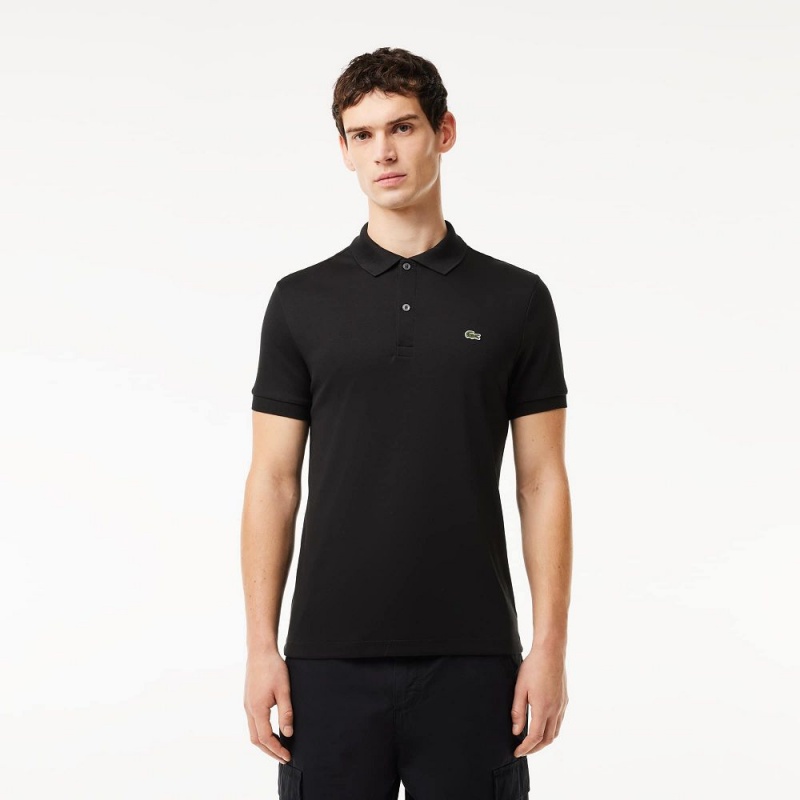 Men\'s Lacoste Regular Fit Ultra Soft Cotton Jersey Polo Shirts Black | KDG547692