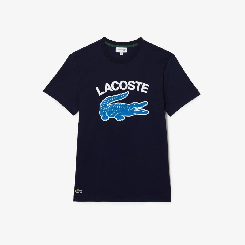 Men's Lacoste Regular Fit XL Croc Print T-Shirt Navy Blue | UGE105682