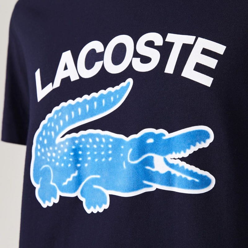 Men's Lacoste Regular Fit XL Croc Print T-Shirt Navy Blue | UGE105682