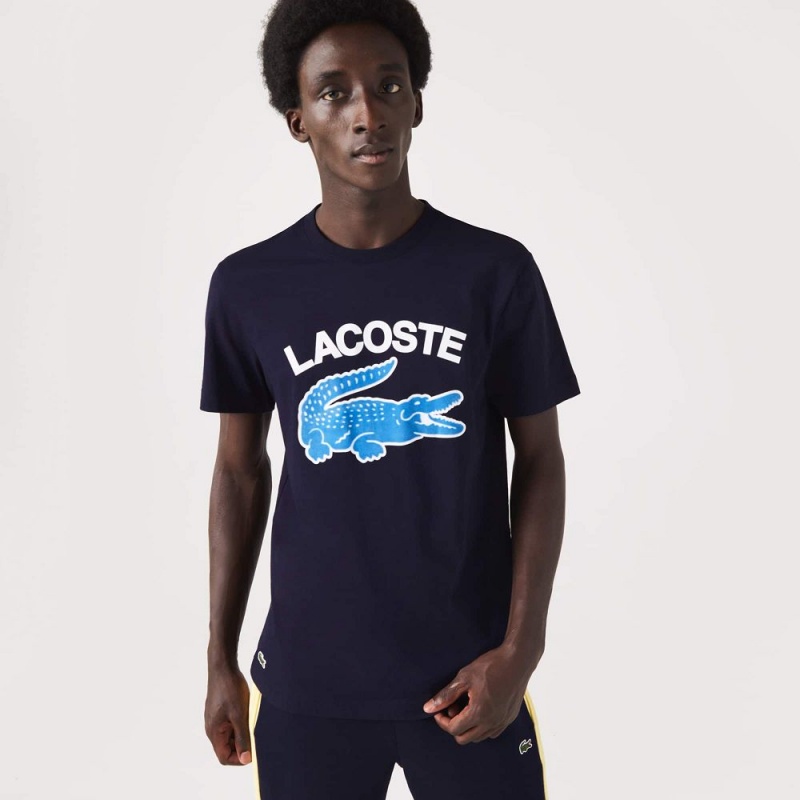 Men\'s Lacoste Regular Fit XL Croc Print T-Shirt Navy Blue | UGE105682