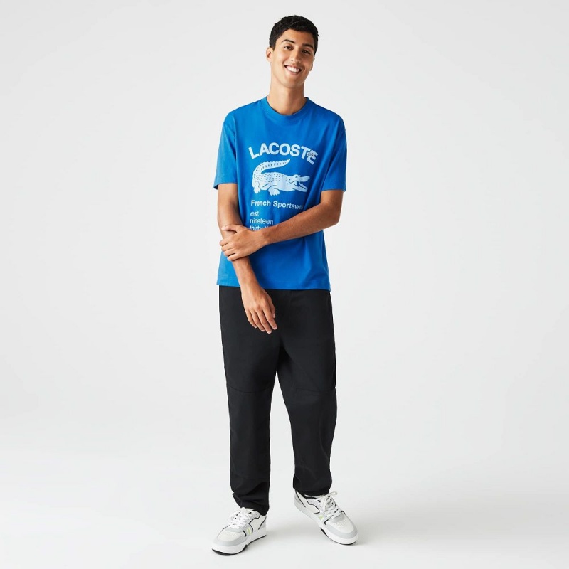 Men's Lacoste Relaxed Fit Crocodile T-Shirt Blue | XUR768049