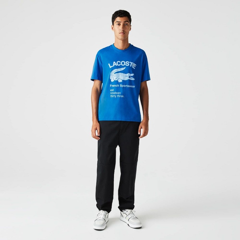 Men's Lacoste Relaxed Fit Crocodile T-Shirt Blue | XUR768049